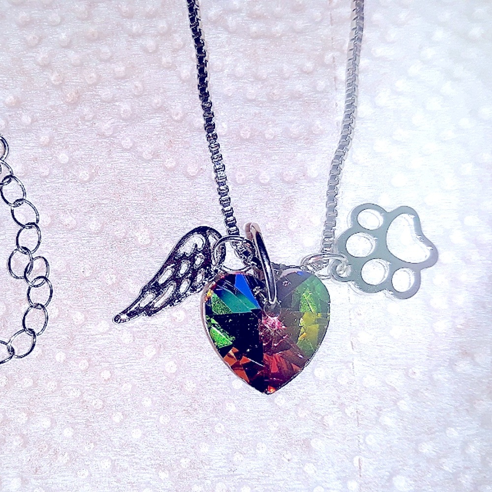 NEW Unique Necklace Angel Wing Pet Paw Heart Memorial Hand Crafted 18"-22"in NWT